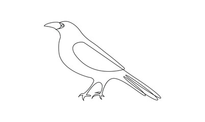 Vector continuous one simple abstract line drawing of crow bird in silhouette isolated on a white background