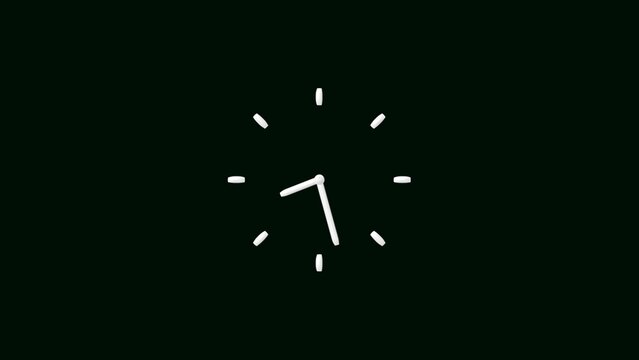 White clock icon 24 hours loop illustration. Stopwatch Alpha channel dark turquoise background 4k illustration.