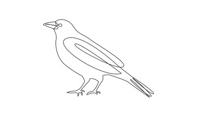 Vector continuous one simple abstract line drawing of crow bird in silhouette isolated on a white background