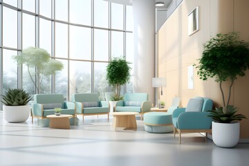 Fototapeta premium Hospital Waiting Room with Art Gallery and Comfortable Chairs