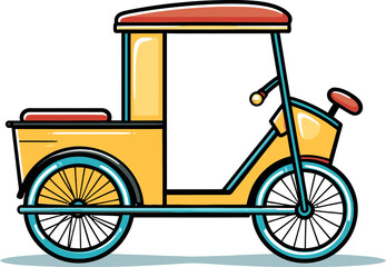 Vector Art of Rikshaw Traveling Through Traditional Asian City