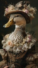 Obraz premium Charming duck in opulent Victorian attire, captured in art , High detail, High resolution,