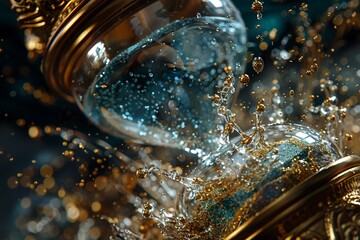 Experience the fascination of time unraveling in reverse within a spellbinding hourglass, its enchanting flow captured in intricate detail in a closeup view