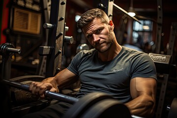 Focused lifter prepares for bench press., generative IA