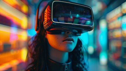 Step into the digital marketplace of tomorrow with a closeup view of VR vision revolutionizing online shopping, where 3D technology transforms the screen into a gateway to endless possibilities - obrazy, fototapety, plakaty