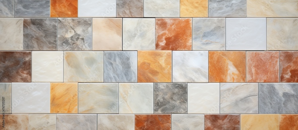 Aufkleber the wall is adorned with a variety of tiles including brown, rectangle, and wood. the tiles create a
