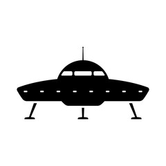 UFO icon. Flying saucer. Black silhouette. Front side view. Vector simple flat graphic illustration. Isolated object on a white background. Isolate.