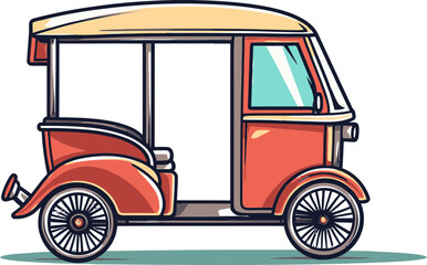 Vibrant Vector Graphic of Rickshaw Journeying Through Asian Metropolis
