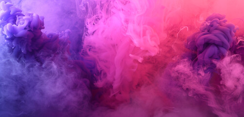 Neon pink and electric purple smoke billowing in a mysterious and enchanting display. Copy space on blank labels.