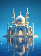 Fototapeta na wymiar 3D render of a Mosque. Celebrate Ramadan and Eid posts