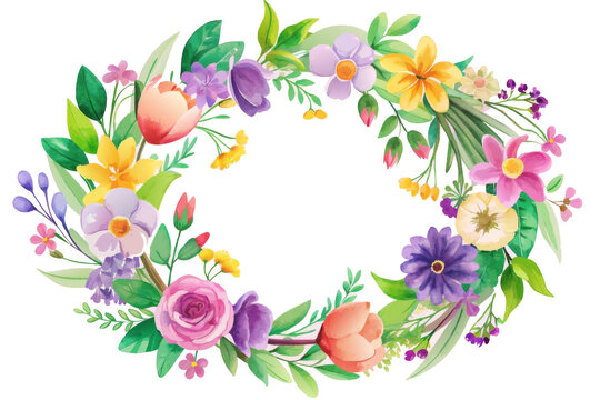 Circular floral garland with vivid colors - A bright and cheerful flower garland that can be used as a frame or a border for special occasions