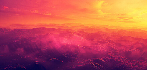 Radiant magenta and fiery orange hues blending into a dreamlike panorama. Copy space on blank labels. - obrazy, fototapety, plakaty