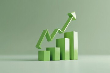 green graph with a higher arrow on an isolated background, symbolizing analytics, online investment exchange, and finance business economics concept.