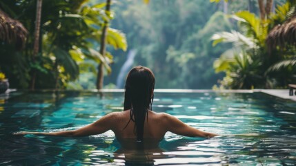 Woman Sitting in Pool Facing Away