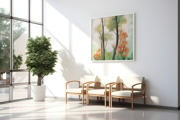Hospital Waiting Room with Art Gallery and Comfortable Chairs