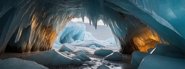 Glacial caves crumbling due to warming temperatures - obrazy, fototapety, plakaty