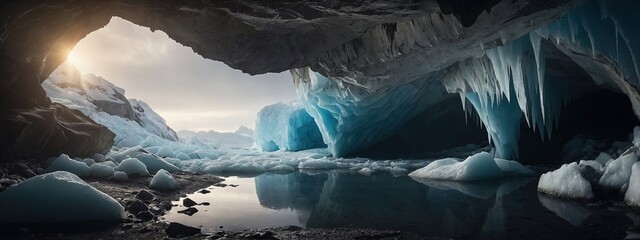 Glacial caves crumbling due to warming temperatures - obrazy, fototapety, plakaty