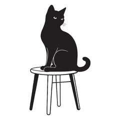 Cat silhouettes and icons. Black flat color simple elegant white background Cat animal vector and illustration.