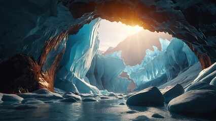 Glacial caves crumbling due to warming temperatures - obrazy, fototapety, plakaty