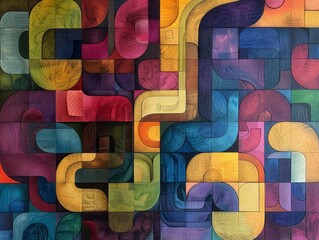 A vibrant tapestry of Truchet tiles, each connection a story, colors blending in an illustrative harmony