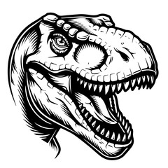 Detailed Dinosaur Head Illustration Vector in Black
