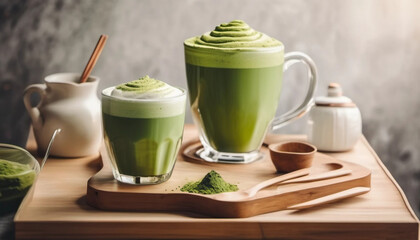 Obraz na płótnie Canvas Green matcha latte. Japanese drink - Generative AI.
