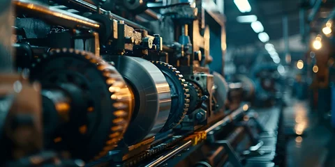 Foto op Plexiglas Industrial offset printing machine in a factory setting with gears and equipment for commercial production. Concept Industrial Equipment, Factory Setting, Offset Printing Machine, Gears © Ян Заболотний