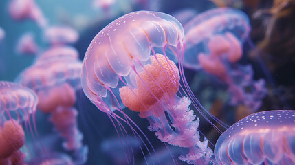 Fantastic Colorful Jellyfish underwater close-up
