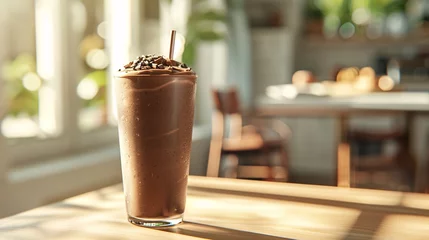 Foto op Aluminium Chocolate protein smoothie on the table with copy space © Vlad Kapusta