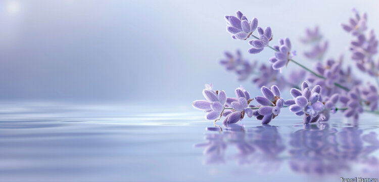 Subtle pastel tones of lavender dance gracefully across a serene pastel blue canvas, evoking tranquility.