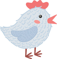 Vector illustration of a chicken, a chicken bird. A vivid illustration of Easter.  A retro-style picture for a happy Easter. Stock illustration.Egg packaging design.