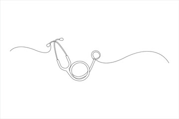 Medicine stethoscope in Continuous line art drawing. Equipment for examining patient heart beat condition. Health care, medical concept. Hand drawn vector illustration