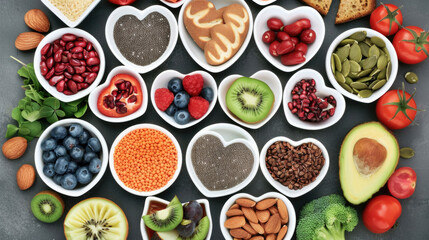 Array of nourishing foods supporting heart wellness