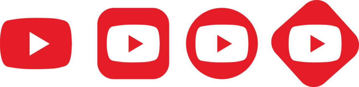 YouTube logo icon set. YouTube is a video sharing website. You tube red flat icon. Vector isolated on transparent background. Play button social media sign app, web