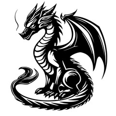 Majestic Black Sitting Dragon Vector, Illustration
