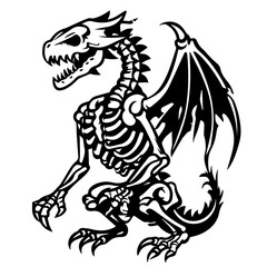 Dragon Skeleton Vector Illustration in Black
