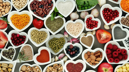 Array of nourishing foods supporting heart wellness