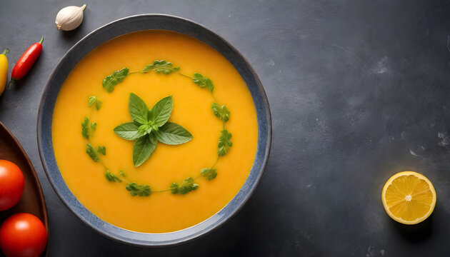 a bowl of sopa de lima, traditional mexican soup with vegetables and herbs