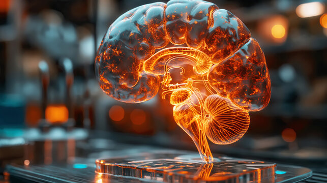 Bioengineered 3D printer produces a human brain. Genetic futuristic technology