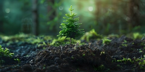 Ecommerce platform offsets carbon footprint through tree planting sustainable packaging and AI for ecoconscious online retail. Concept Ecommerce, Carbon Offsetting, Tree Planting - obrazy, fototapety, plakaty