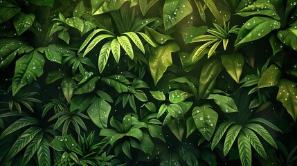 Dense jungle foliage photo-realistic with deep shadows and bright highlights