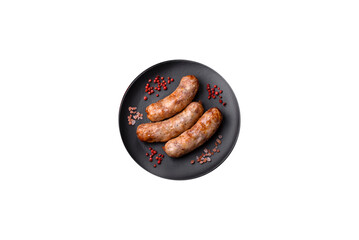 Grilled sausages with spices and herbs. With copy space - 767324695