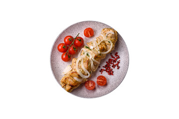 Delicious fresh chicken meat kebab with salt, spices and herbs - 767324841
