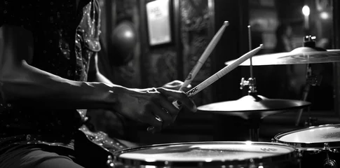 Fotobehang Close-up shot with musician playing the drum kit © AlfaSmart