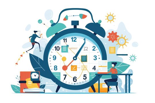 Illustration banner for website, featuring flat graphics illustrating schedule time management, deadline concepts, planner, planning, and organization