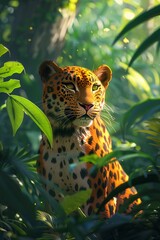 Develop a childrens book centered around the stylized forest scene featuring the leopard characters as they embark on a quest to save their home from an encroaching threat