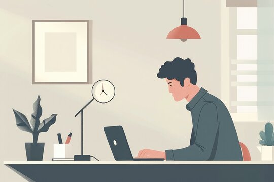 Illustration depicting a man using his laptop to manage his appointment schedule, emphasizing the use of digital tools and technology for organization and productivity. 