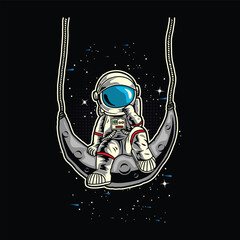 Astronaut Child In Moon illustration For Shirt