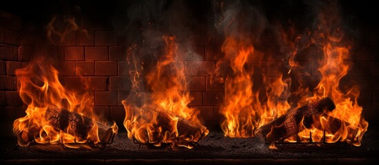 A blazing fireplace emits a lot of flames fueled by wood, releasing heat and gas into the air. This event may contribute to pollution and poses a risk of wildfire