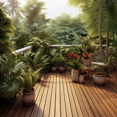 Calm and Shady Wooden Balcony Surrounded By...

